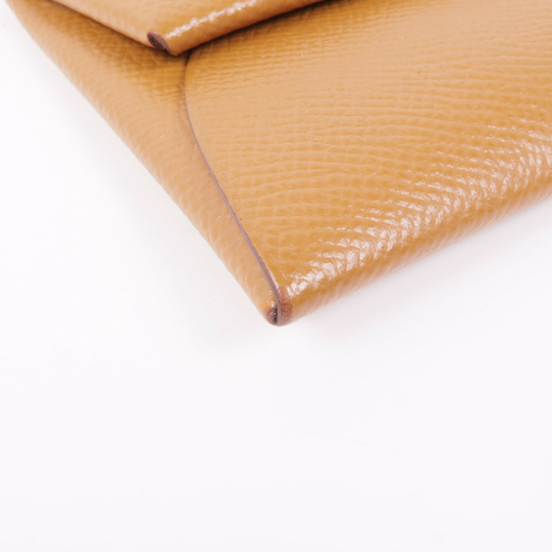 HERMES Epsom皮革Bastia銀扣零錢包Gold-7