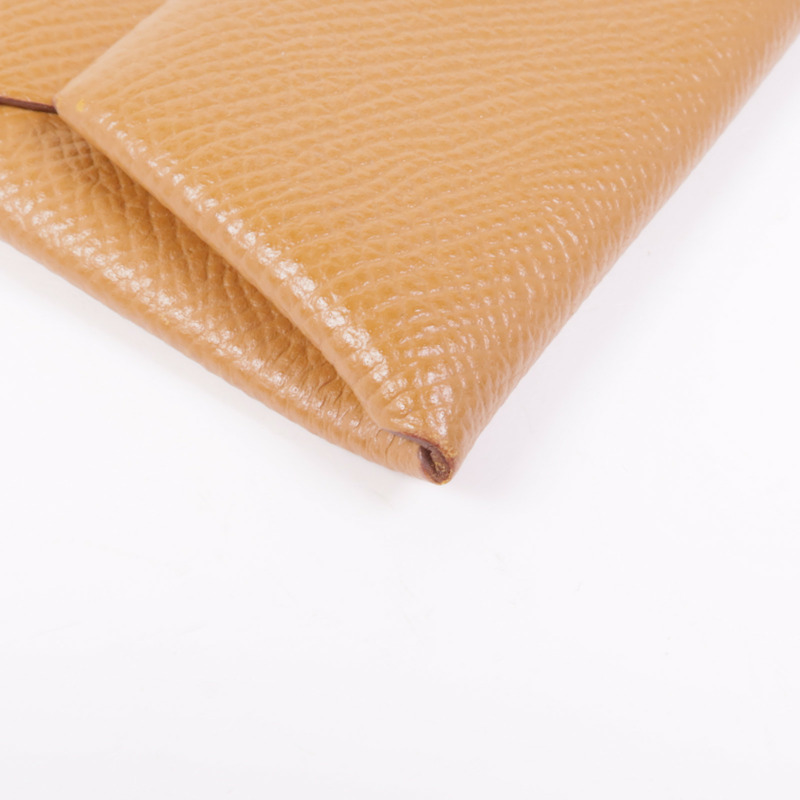 HERMES Epsom皮革Bastia銀扣零錢包Gold-8
