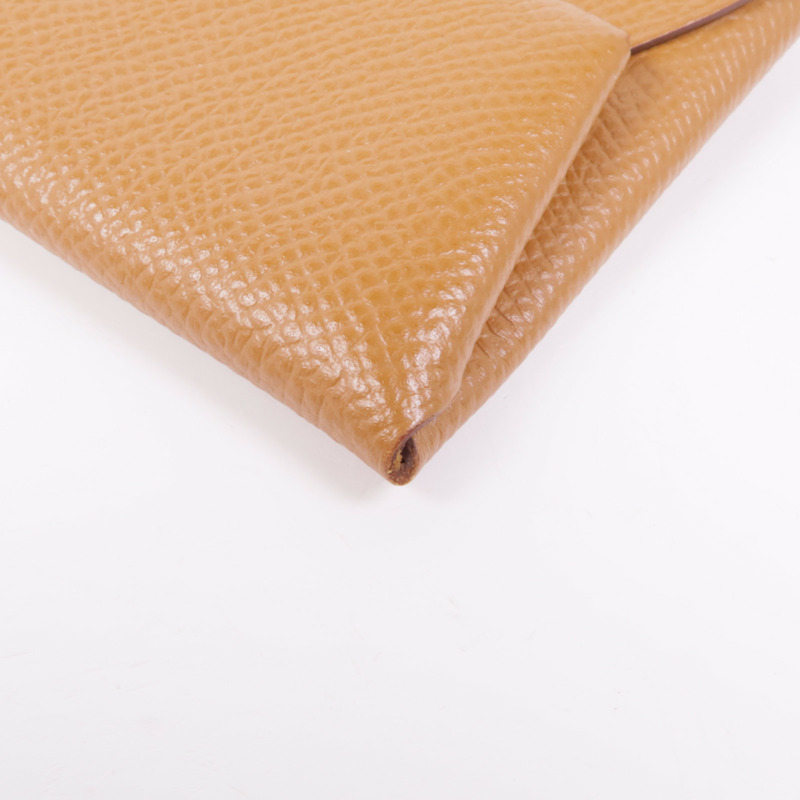 HERMES Epsom皮革Bastia銀扣零錢包Gold-9