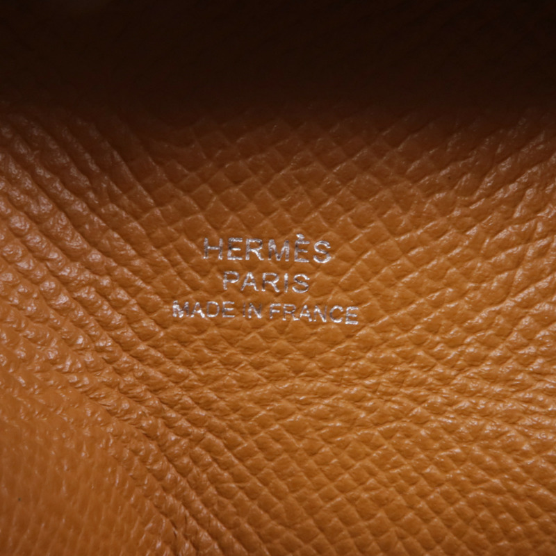 HERMES Epsom皮革Bastia銀扣零錢包Gold-11
