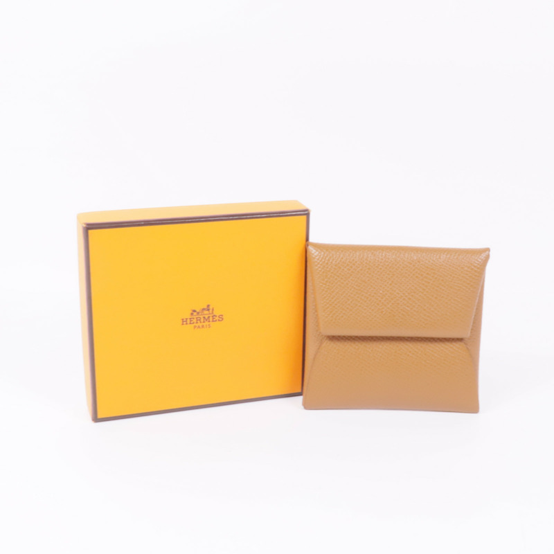 HERMES Epsom皮革Bastia銀扣零錢包Gold-14