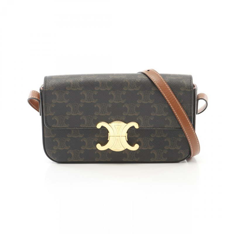 CELINE Claude Triomphe 肩背包 194142CUZ 帆布皮革黑棕色二手-0