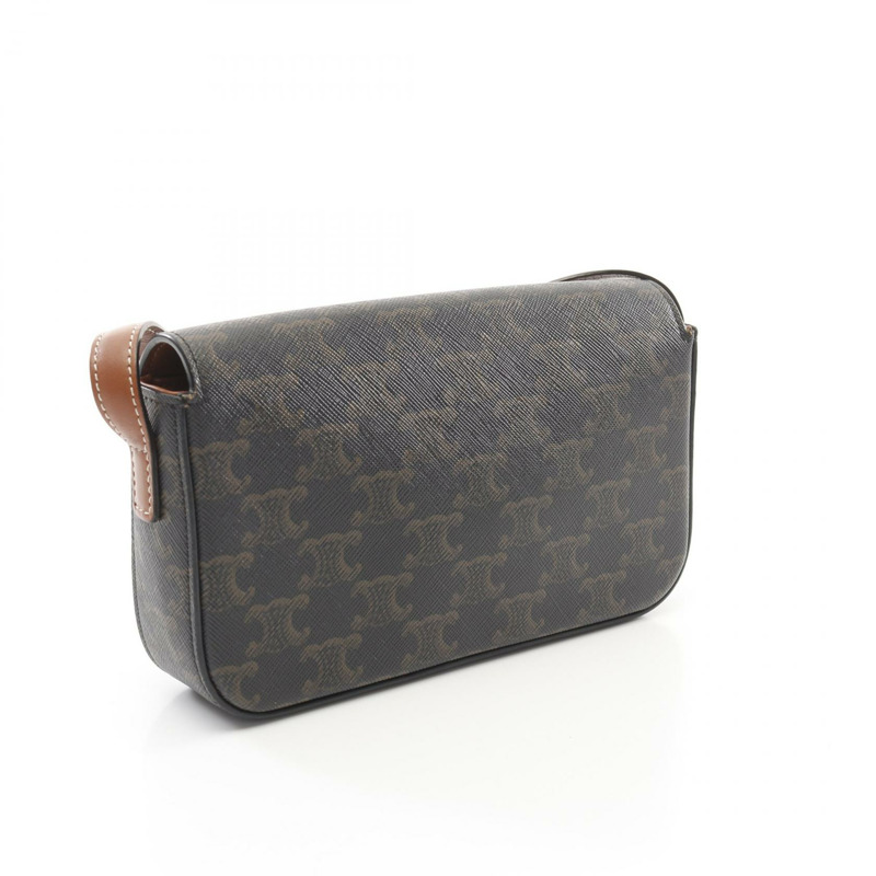 CELINE Claude Triomphe 肩背包 194142CUZ 帆布皮革黑棕色二手-1