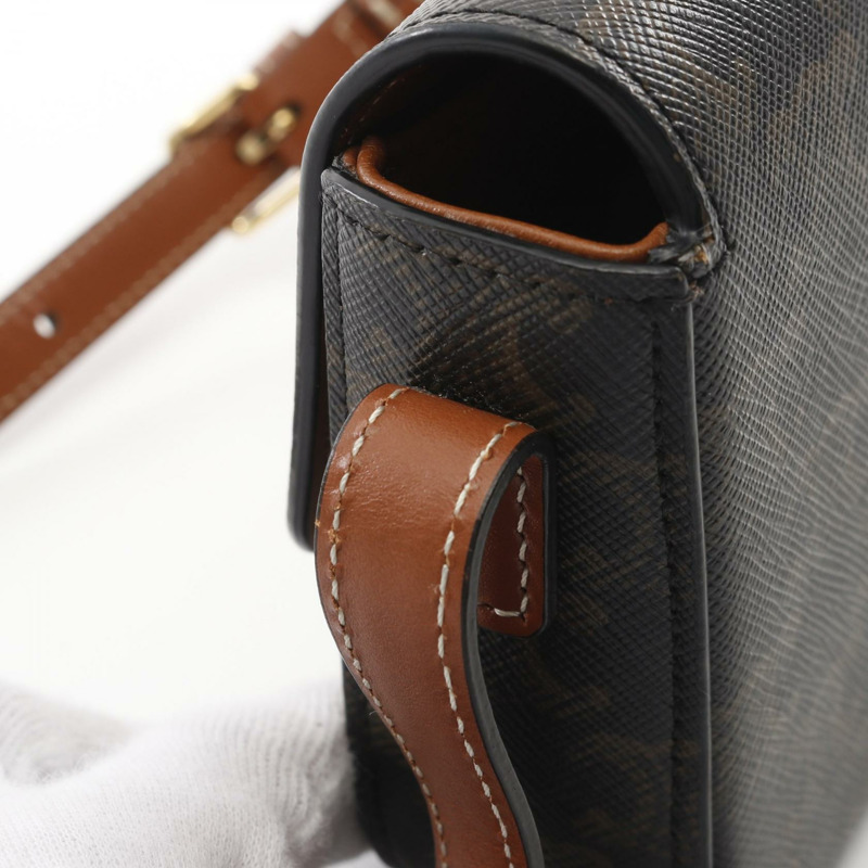 CELINE Claude Triomphe 肩背包 194142CUZ 帆布皮革黑棕色二手-6