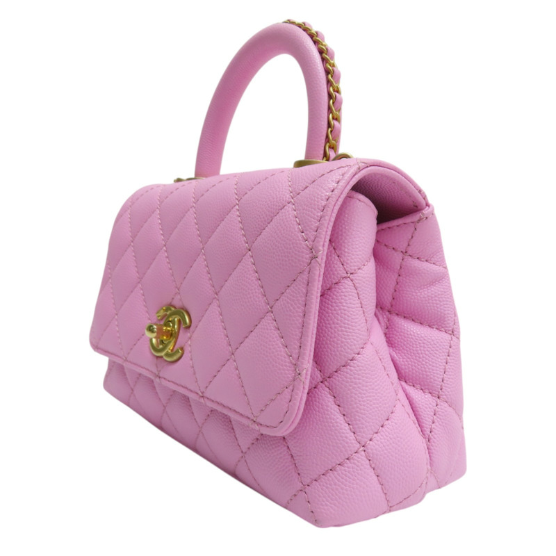 粉色 菱格紋 皮革 鍊帶 Coco Chain Handle 兩用包 AS2215-2