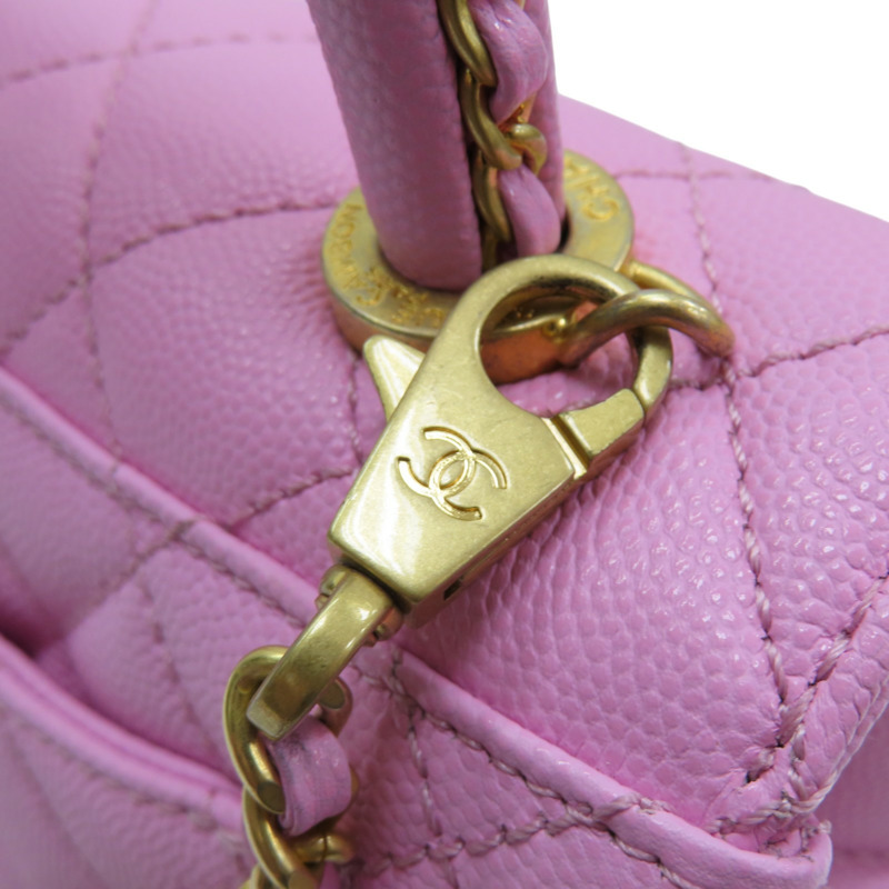 粉色 菱格紋 皮革 鍊帶 Coco Chain Handle 兩用包 AS2215-14