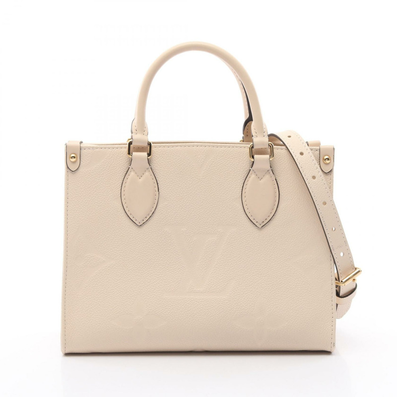 LOUIS VUITTON On the Go PM Monogram Empreinte Crme 手提包 M46569 皮革米色二手女士-0