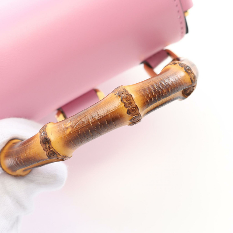 GUCCI 竹節兩用斜背包 手提包 702106 皮革 粉紅色 二手 女士-4