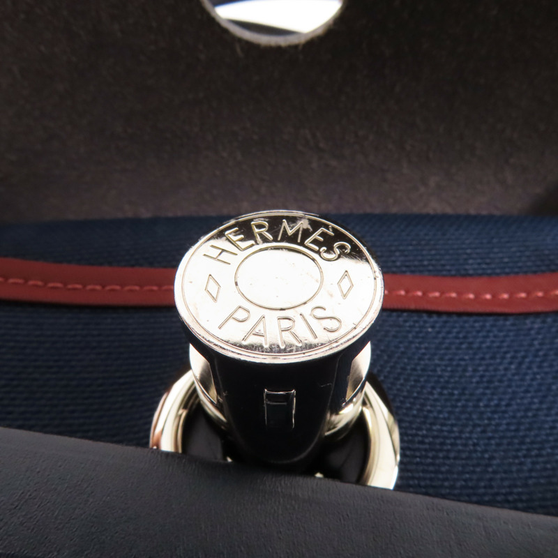 HERMES 【激減優惠】帆布Herbag銀扣手挽肩背兩用袋76 Bleu Indigo-7