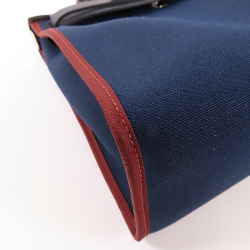 HERMES 【激減優惠】帆布Herbag銀扣手挽肩背兩用袋76 Bleu Indigo-14