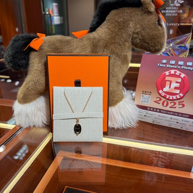✨持有香港正品正貨標籤(只做全新)✨ Hermes Mini Maillon Pendant, Small Model 豬鼻頸鏈 黑色玫瑰金-0