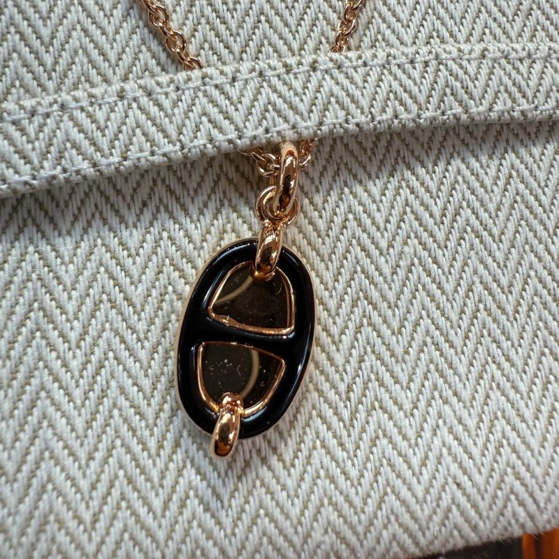 ✨持有香港正品正貨標籤(只做全新)✨ Hermes Mini Maillon Pendant, Small Model 豬鼻頸鏈 黑色玫瑰金-2