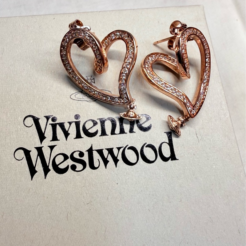 Vivienne Westwood 愛心水鑽小吊墜耳環-8