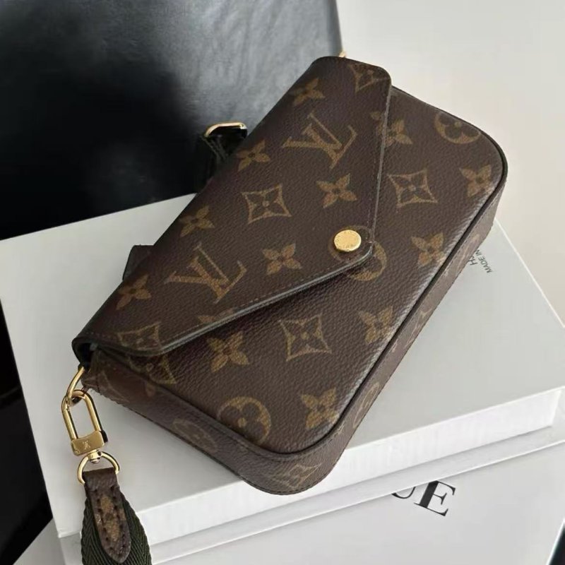 Lv felicie strap老花三合一 綠肩帶斜背包，20年17×9.6×3.5cm，99新配件塵袋-2