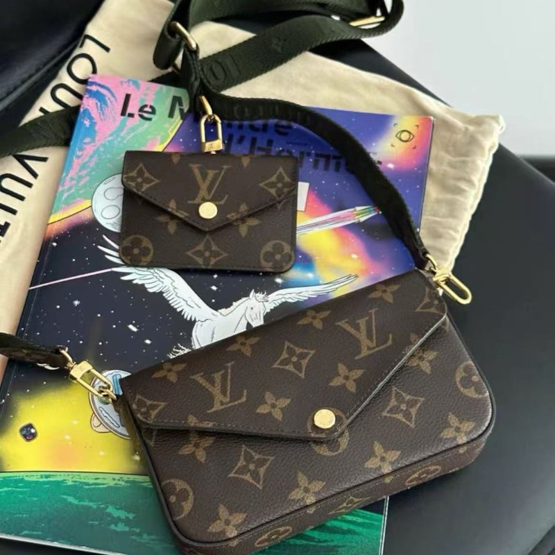 Lv felicie strap老花三合一 綠肩帶斜背包，20年17×9.6×3.5cm，99新配件塵袋-4