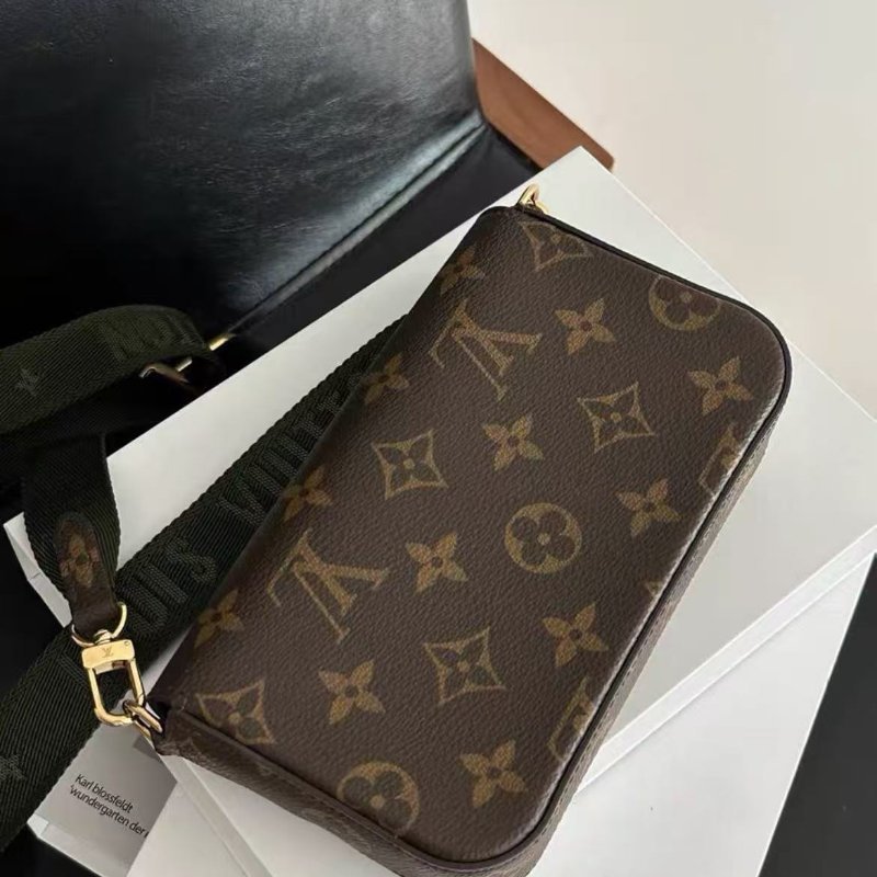 Lv felicie strap老花三合一 綠肩帶斜背包，20年17×9.6×3.5cm，99新配件塵袋-6