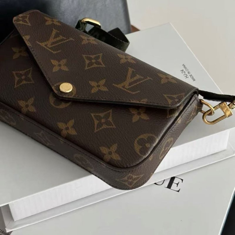 Lv felicie strap老花三合一 綠肩帶斜背包，20年17×9.6×3.5cm，99新配件塵袋-7