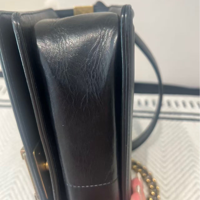 全配🈶️購證❤️ 香奈兒 #黑金 #leboy #boy25  #油臘牛皮 +復古金釦 中號-23