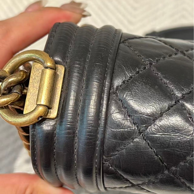 全配🈶️購證❤️ 香奈兒 #黑金 #leboy #boy25  #油臘牛皮 +復古金釦 中號-46