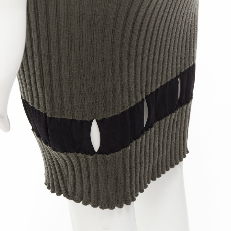 ALEXANDER WANG khaki black ribbed cut out pencil knee skirt XS-1