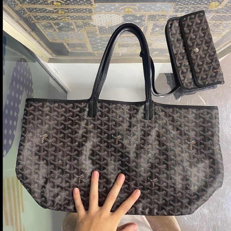 GOYARD SaintLouis 黑色老花塗層帆布托特包購物袋小號-1