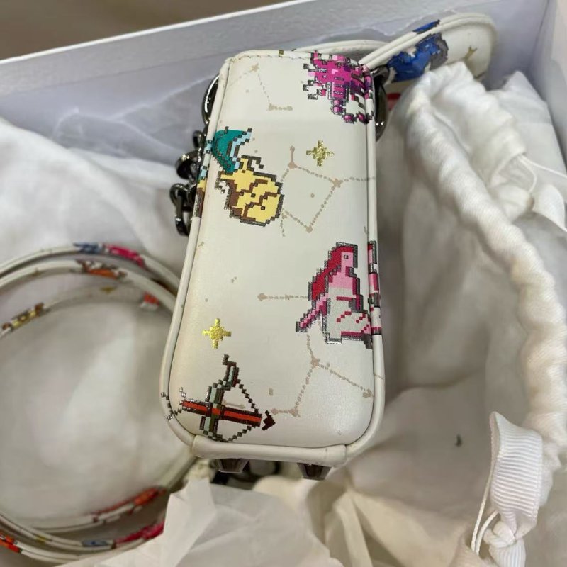 DIOR Lady 星座符號印花黛妃包超迷你奶白色芯片款12*5*10cm 99新配件盒子塵袋保卡-1