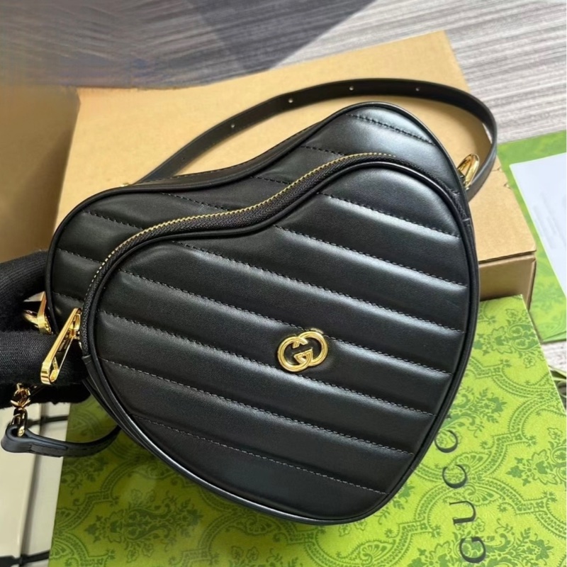 GUCCI古馳 愛心皮革 斜挎單肩包 女款 黑色-6