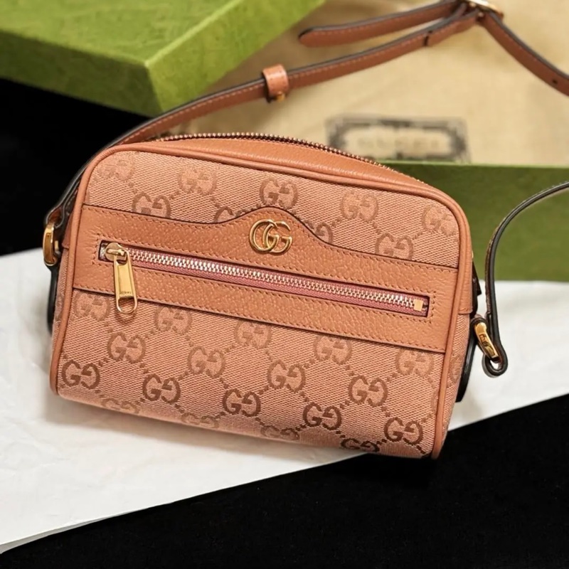 GUCCI古馳 Ophidia 雙G徽標拉鍊開合 單肩斜挎包 女款 粉色-0