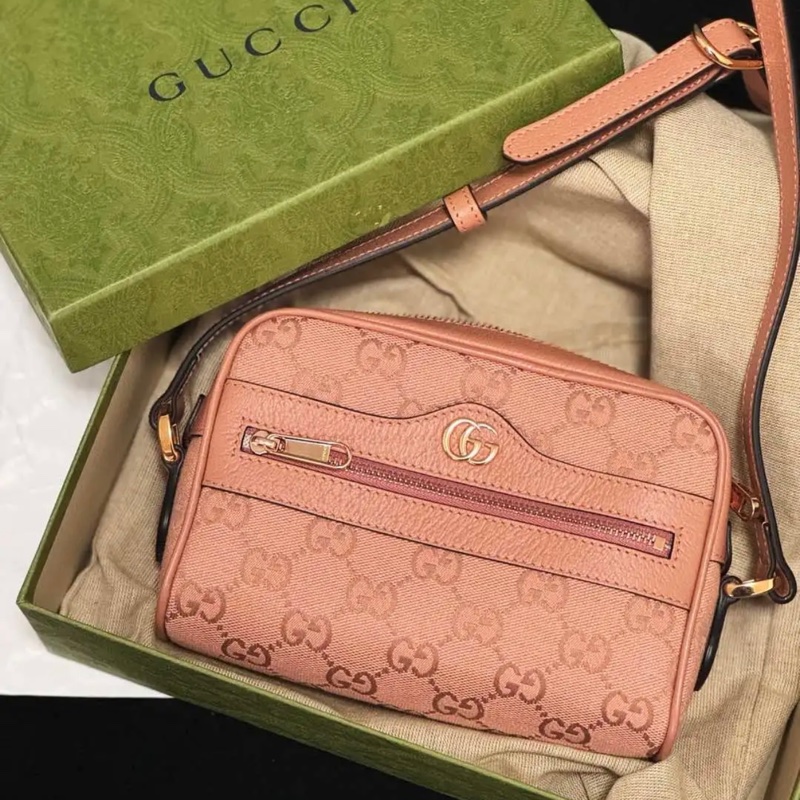 GUCCI古馳 Ophidia 雙G徽標拉鍊開合 單肩斜挎包 女款 粉色-3