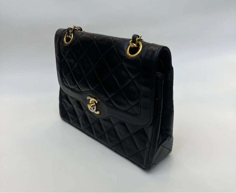 Chanel 巴黎中古美品 稀有法國巴黎限定金銀雙色logo Chanel vintage經典雙蓋classic flap cp雙鍊老香包-1