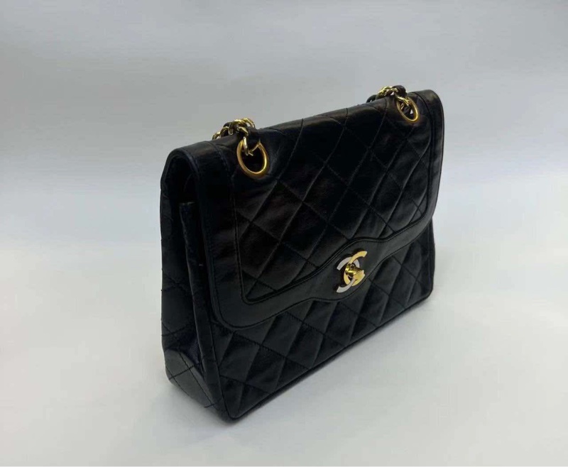Chanel 巴黎中古美品 稀有法國巴黎限定金銀雙色logo Chanel vintage經典雙蓋classic flap cp雙鍊老香包-2
