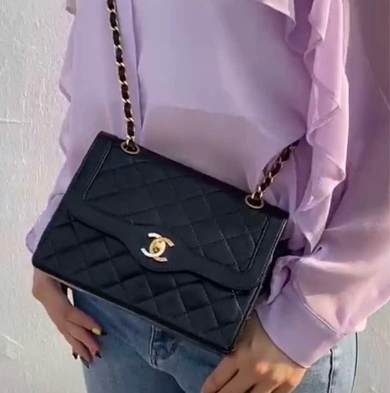 Chanel 巴黎中古美品 稀有法國巴黎限定金銀雙色logo Chanel vintage經典雙蓋classic flap cp雙鍊老香包-7