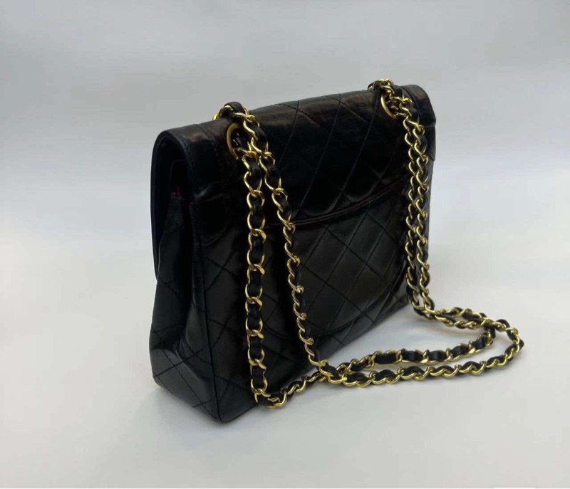 Chanel 巴黎中古美品 稀有法國巴黎限定金銀雙色logo Chanel vintage經典雙蓋classic flap cp雙鍊老香包-9