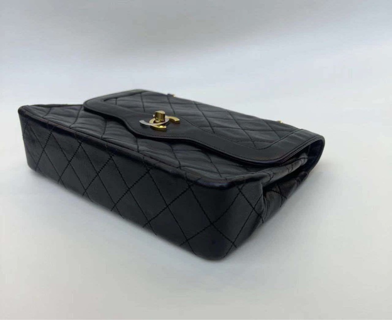 Chanel 巴黎中古美品 稀有法國巴黎限定金銀雙色logo Chanel vintage經典雙蓋classic flap cp雙鍊老香包-17
