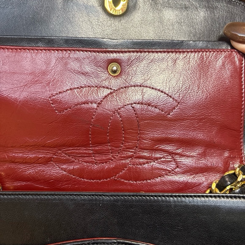 Chanel 巴黎中古美品 稀有法國巴黎限定金銀雙色logo Chanel vintage經典雙蓋classic flap cp雙鍊老香包-13