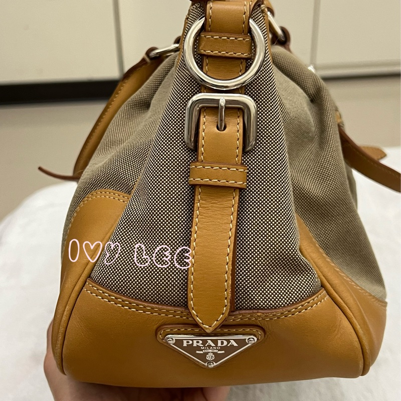 Prada 棕色帆布 皮革 提花徽標 斜背包 肩背包 正品 二手精品-4