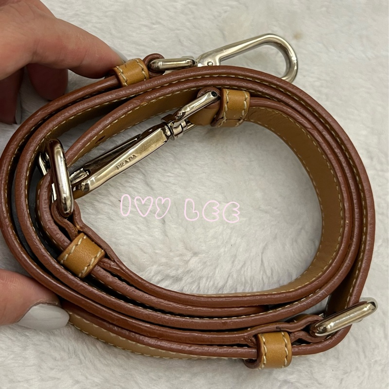 Prada 棕色帆布 皮革 提花徽標 斜背包 肩背包 正品 二手精品-10