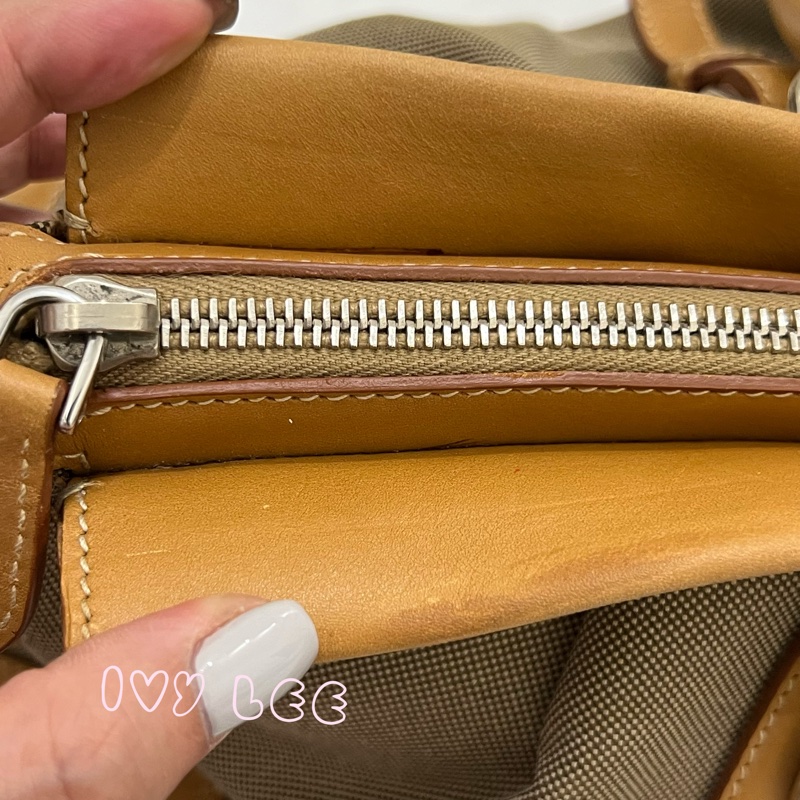 Prada 棕色帆布 皮革 提花徽標 斜背包 肩背包 正品 二手精品-12