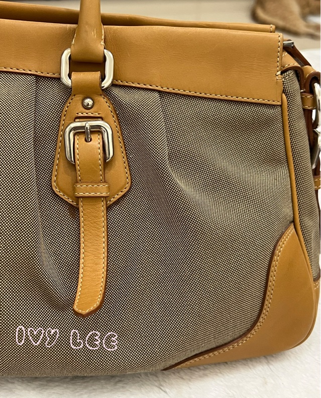 Prada 棕色帆布 皮革 提花徽標 斜背包 肩背包 正品 二手精品-36