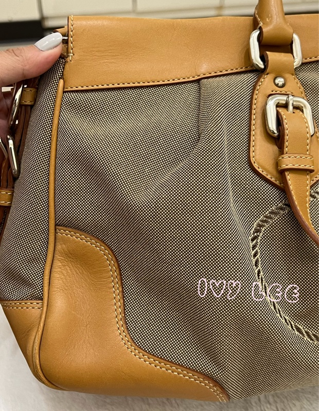 Prada 棕色帆布 皮革 提花徽標 斜背包 肩背包 正品 二手精品-37