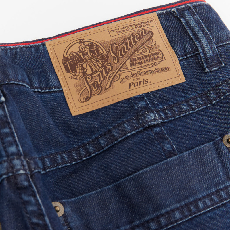 LOUIS VUITTON blue washed denim patchwork logo skinny motorcycle jeans FR34 XS-1