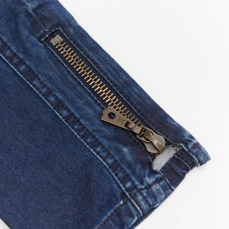 LOUIS VUITTON blue washed denim patchwork logo skinny motorcycle jeans FR34 XS-5