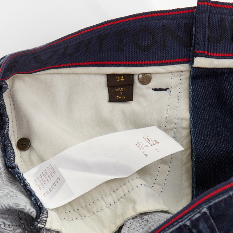 LOUIS VUITTON blue washed denim patchwork logo skinny motorcycle jeans FR34 XS-6
