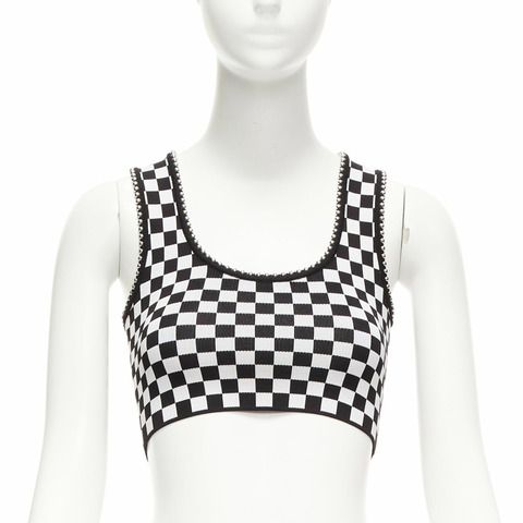 ALEXANDER WANG black white checker silver dome studded bralette top XS