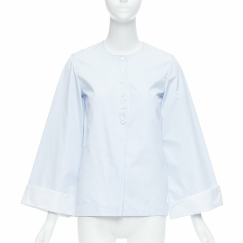 OLD CELINE Phoebe Philo blue pinstripe flare cuffed shirt top FR34 XS