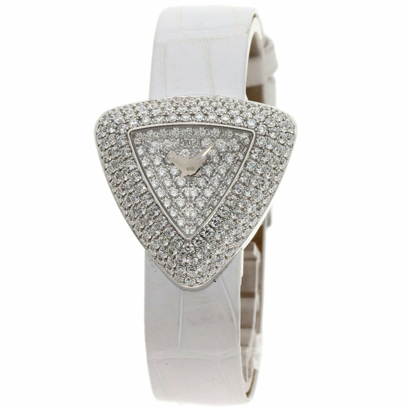 伯爵 P10318 Limelight Triangle 全鑽腕錶 18K 白金 皮革 女款腕錶 PIAGET-0