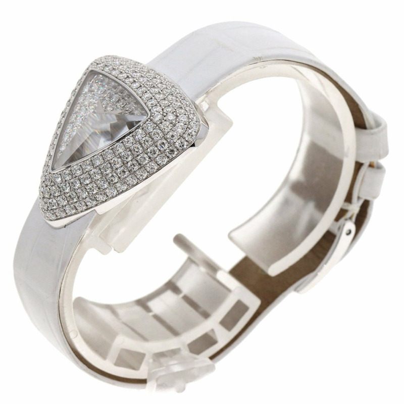 伯爵 P10318 Limelight Triangle 全鑽腕錶 18K 白金 皮革 女款腕錶 PIAGET-1