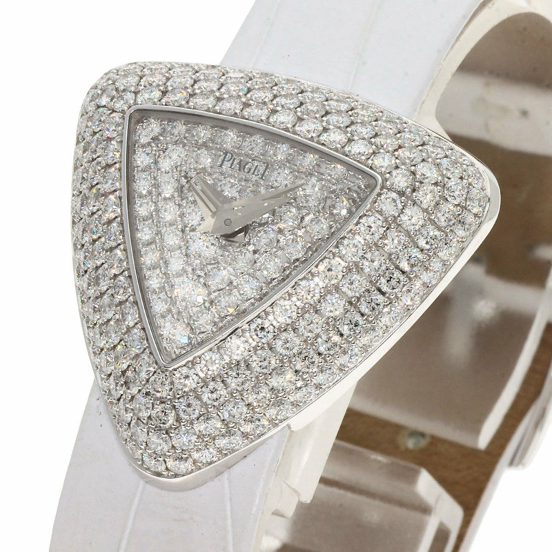 伯爵 P10318 Limelight Triangle 全鑽腕錶 18K 白金 皮革 女款腕錶 PIAGET-2