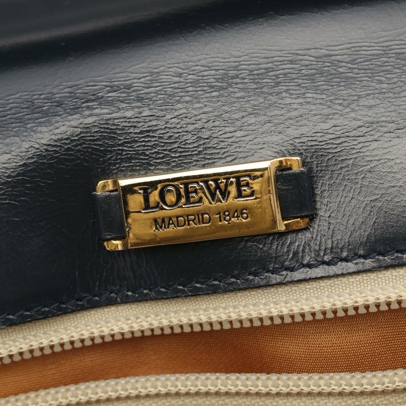 LOEWE 2way 單肩包 手提包 皮革 海軍藍 二手 女款 GHW-3