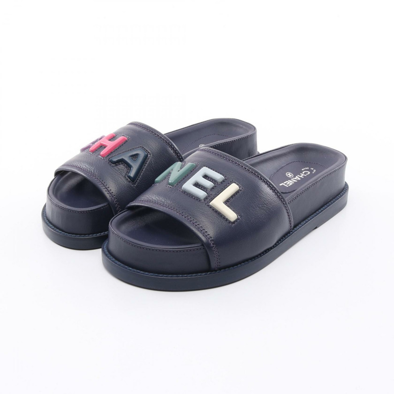 香奈兒平底涼鞋 G38933 皮革海軍藍多色二手女款 36 CC-0